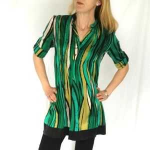 Mod 100% Silk Bebe Baby Doll Henley Blouse Top szS